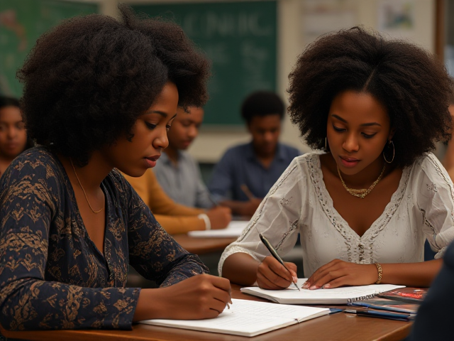 des enseignants afro américains écrivant dans une salle de classe