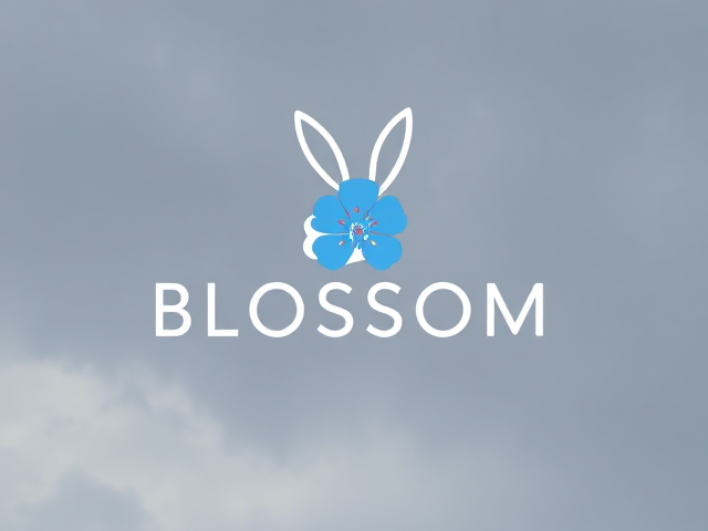 Logo pour un groupe de K-pop se nommant BLOSSOM .Les O seront remplacées par un lapin avec une fleure bleu