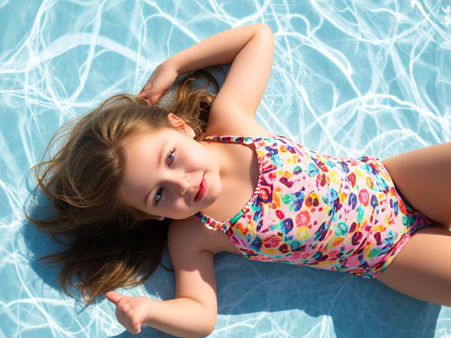 10 year old girl in bathing suit laying down in the sun
