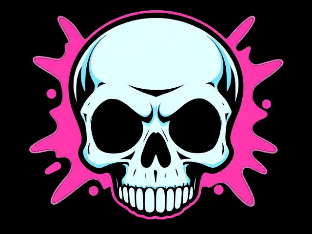 A graffiti-style illustration of a stylized skull, cartoonish and slightly psychedelic. 
The skull has four exaggerated eye sockets instead of two, surreal and bizarre. 
Bold, clean, thick black outlines with flat color areas. 
Colors: only pink and cyan, with black and white. 
Strong contrasts, large color blocks, no gradients. 
Street art / tag aesthetic, with exaggerated proportions and a playful yet edgy vibe.