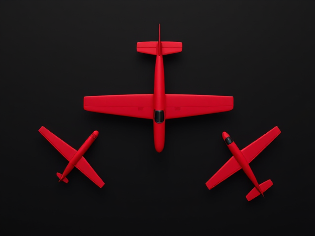 A red three side Plane one in the middle one on the right and one on the left