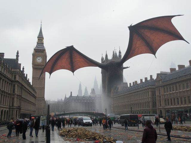 Show me the aftermath of a dragon attack on london