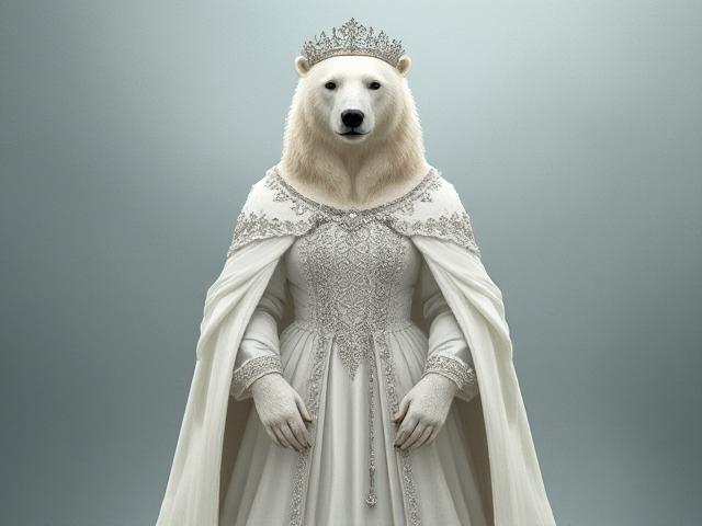 Image d'une femelle ours polaire qui se tient debout
Habillé en princesse du moyen-âge, robe blanche