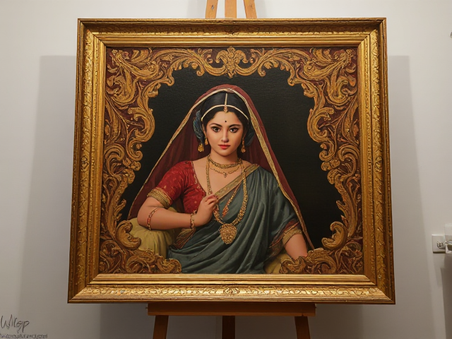 Gangubai Kathiwadi, realistic painting, on a stand, with good lighting