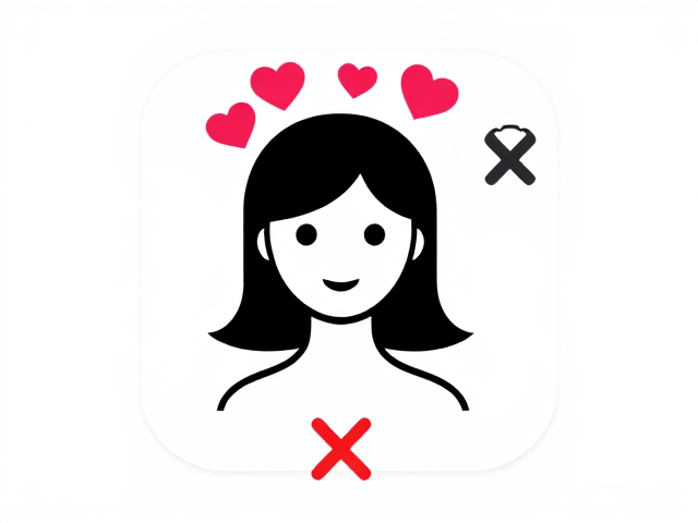 Include an icon of a girl with hearts floating above her head, symbolizing romantic distractions. Place this icon in the top-right corner, creating symmetry with the target icon on the opposite side. Use a white, rounded square background for the icon, and add a red "X" underneath to show it’s discouraged.