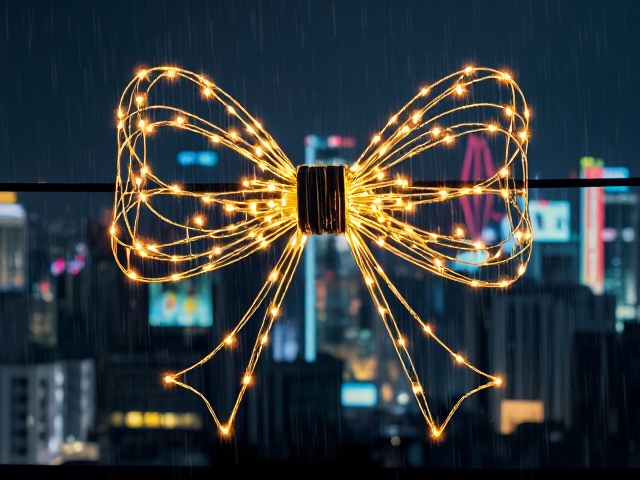 Handrawn Clipart bow, made of string lights. Luminescent