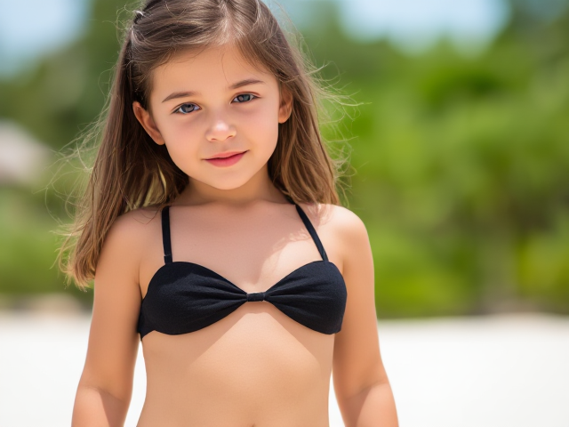 Little girl in a black bikini