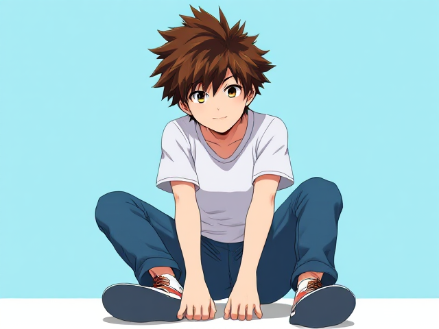 My hero academia oc front view sitting down leaning forward. Fluffy hair.