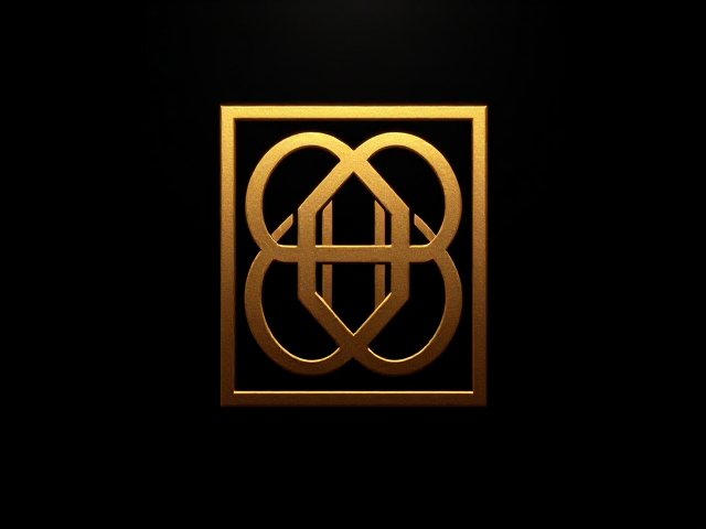 Logo symbole rectangle vertical doré, symbole, lettres CHR entrelacées dans un symbole élégant sur fond noir