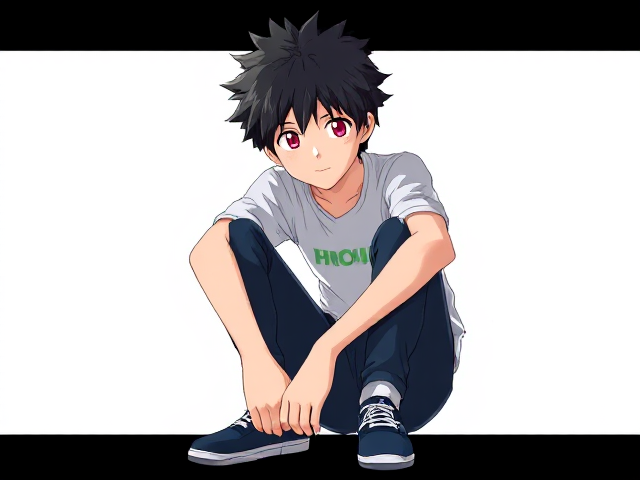 My hero academia oc front view sitting down leaning forward. Fluffy hair