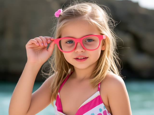 Little girl in a bikini glasses