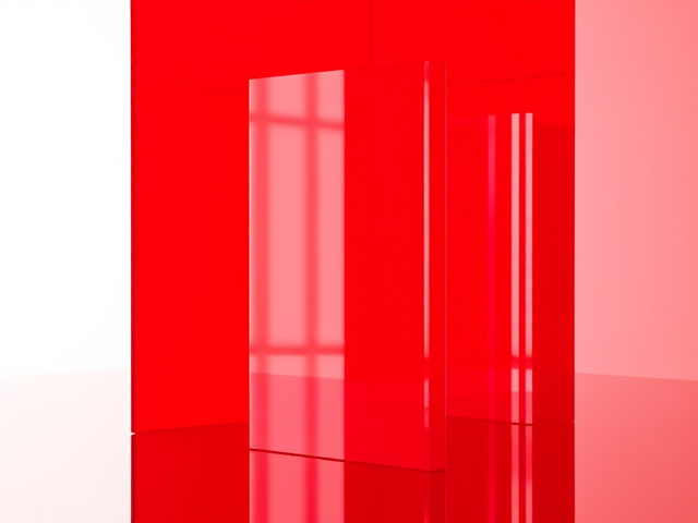A three sided red wall of holographic glass