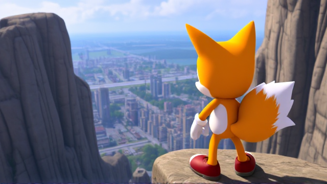 Tails the Fox is scared facing his fear of heights Tails' knees knocking inward SEGA Video Game
