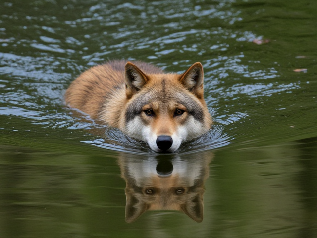 A timber Wolf swimming