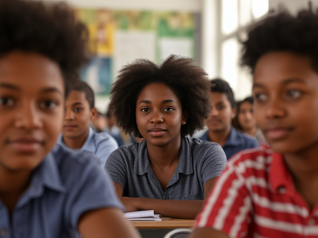 Des élèves afro Americains dans une salle de classe au collège