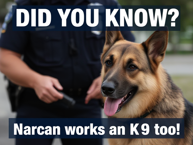 Make a poster with a police officer and a police dog, the words “DID YOU KNOW? Narcan works on K9 too.”