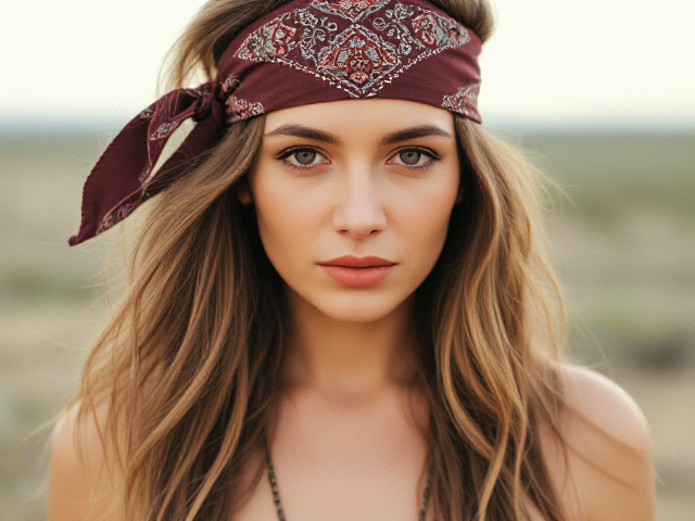 70s hippy woman with a bandanna