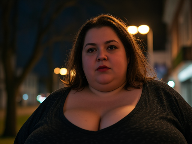 An obese 25 year old vampire woman realistic