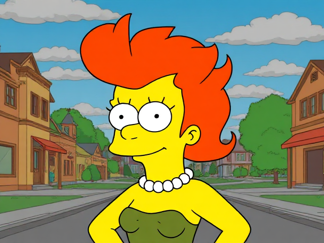 Ginger Wildheart as a character in the style of The Simpsons, vibrant colors, cartoonish features, Springfield background
