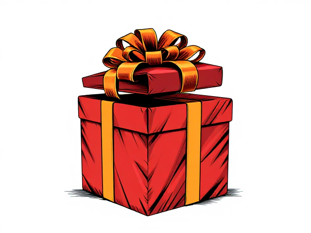 Christmas gift in red wrapping with the top lifted off against a blank background.