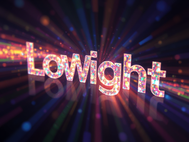 A holographic image of revolving words left and right