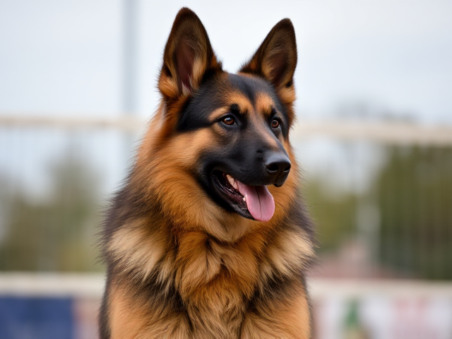A female anthropomorphic German shepherd volleyball player