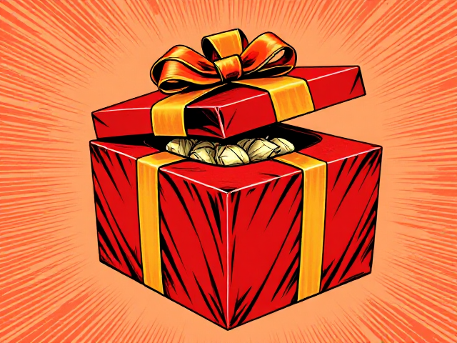 Christmas gift in red wrapping with the top lifted off.