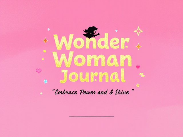 Background: A vibrant gradient background transitioning from soft pink to purple, evoking a sense of energy and inspiration.

Title: The title “Wonder Woman Journal” should be prominently displayed at the center in a bold, playful font. Use a gold foil finish to make it stand out and catch the eye.

Illustrations: Incorporate whimsical illustrations around the title. These could include:

A silhouette of a girl in a superhero pose, possibly wearing a cape.
Stars, hearts, and lightning bolts scattered around the edges to symbolize empowerment and creativity.
Subtitle: Beneath the title, include the subtitle “Embrace Your Power and Shine” in a smaller, elegant font. This could also have a gold accent to maintain the cohesive look.

Textures: Add a subtle texture to the background to create depth, such as a soft watercolor effect or light sparkles that catch the light.

Color Accents: Use additional colors like mint green or soft yellow for the illustrations to create a playful yet harmonious color scheme.

Personal Touch: Include a small space at the bottom corner where girls can write their name or a personal motto, framed with a decorative border.