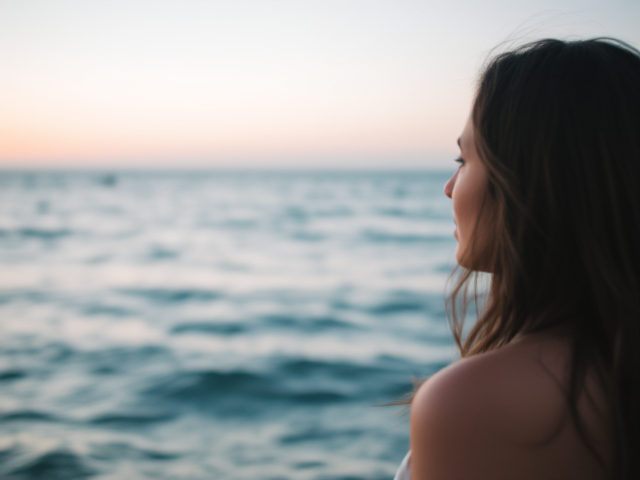 Woman in the ocean looking in the distance
