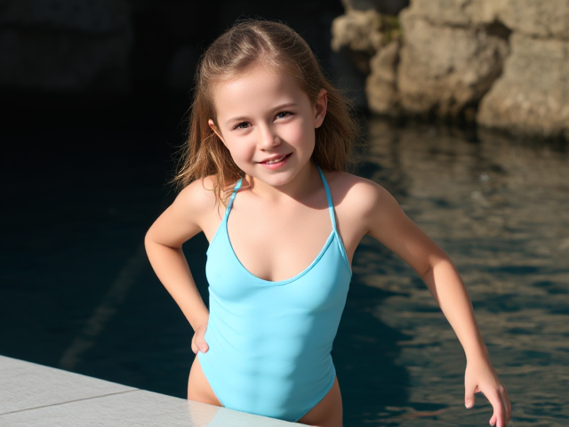 Tween in a swimsuit