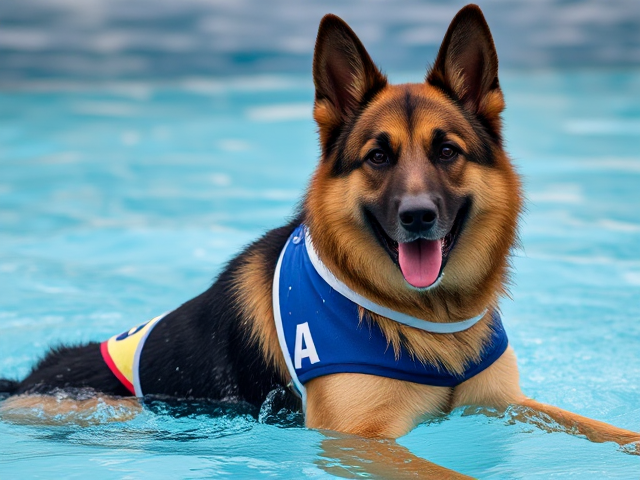 Water polo swimsuit anthropomorphic German shepherd