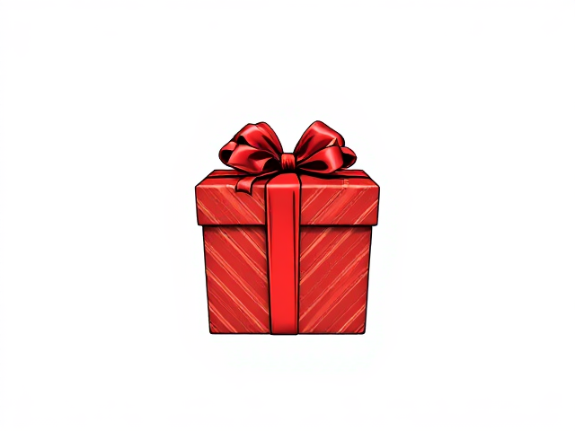 Christmas gift in red wrapping against a blank background.