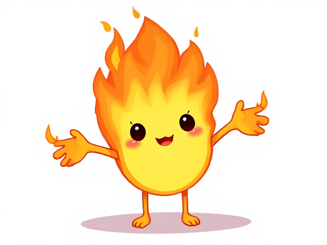 Fire with two arms and two legs and a face