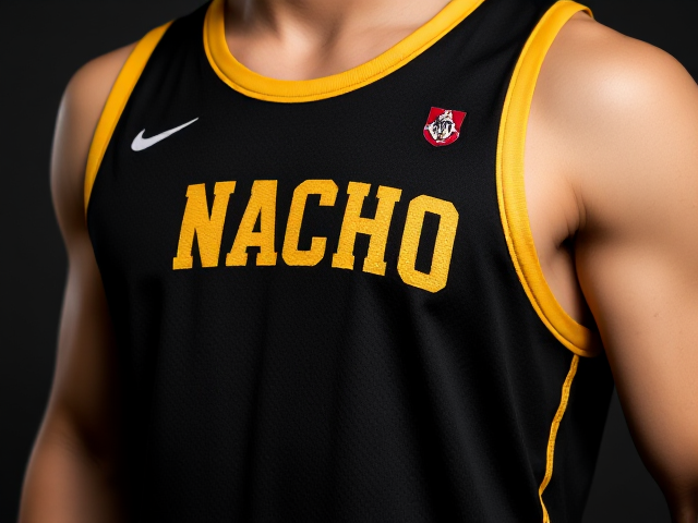 Black and gold singlet for a sports team called Nacho average squad