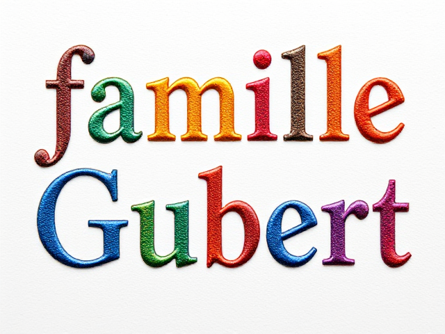 joil texte en relief et coloré avec ecrit " famille Gubert" sur fond blanc