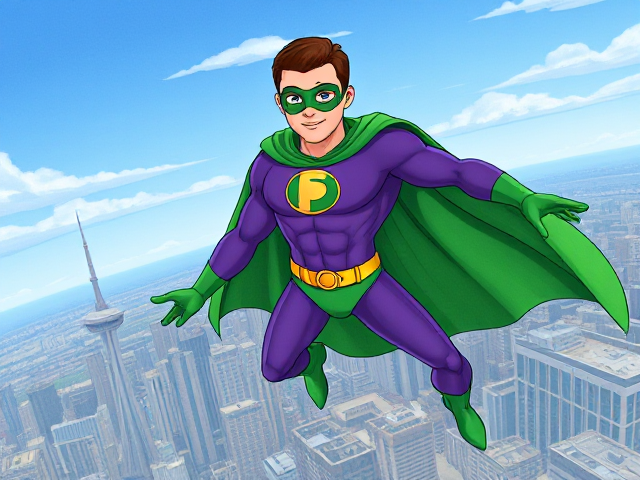 Cartoon scene: A young, Autistic 25-year old boy with light skin and flat, smooth, and slick brown hair named T.J. Granger, but transformed into a genetically-altered superhero named Powerman, who, despite still being a young adult kid, has an extremely muscular body. He wears a sleek purple suit with a green P symbol on his chest, a gold belt with a circular buckle, green briefs, green boots, green long-cuffed gloves, a really big, toe-length long, ultra-wide green cape wreathed around his neck, and a green eye mask that protects his true identity. He also has incredible and invincible superpowers flowing through his veins. In this scene, Powerman is currently flying through the sky high above Seattle, searching for trouble.