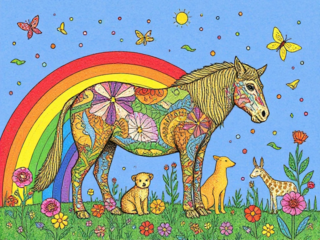 Rainbow side coloring of animals all around there bodies