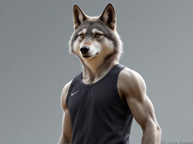 A tall and lean anthropomorphic gray wolf basketball player