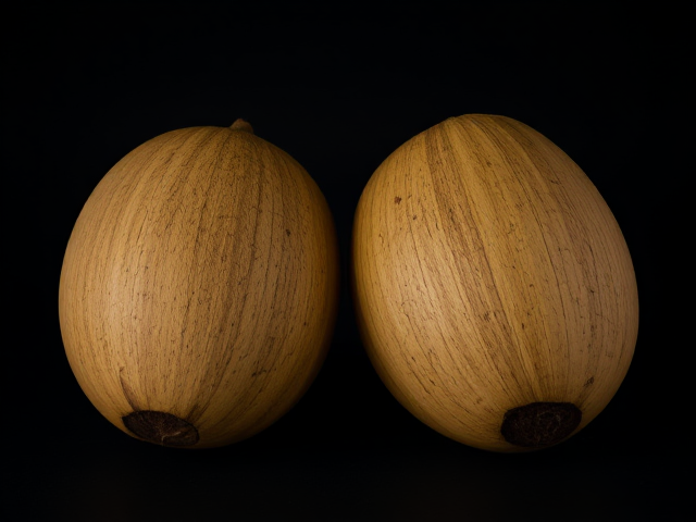 two coconut leaves opposite to each other  in  a slightly dark setting