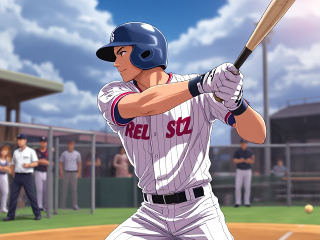 A cool baseball player swinging in a home run anime