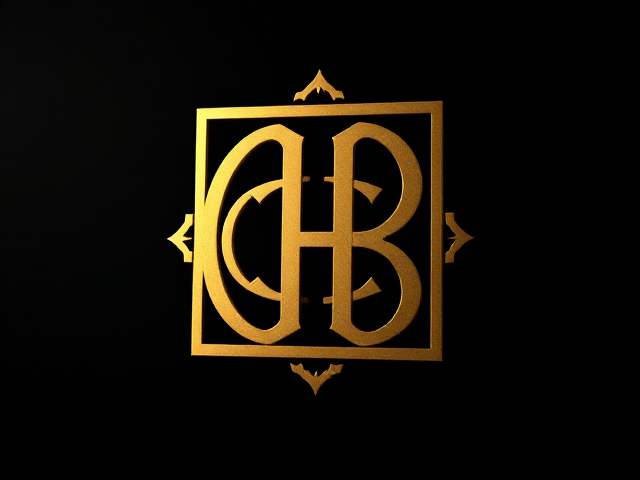 Logo symbole rectangle vertical doré, symbole, lettres CHR entrelacées dans un symbole élégant sur fond noir