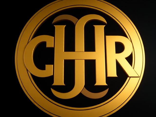 Logo doré massif, lettres CHR entrelacées dans un symbole élégant sur fond noir. Design raffiné, lisible et sophistiqué, alliant prestige et modernité.