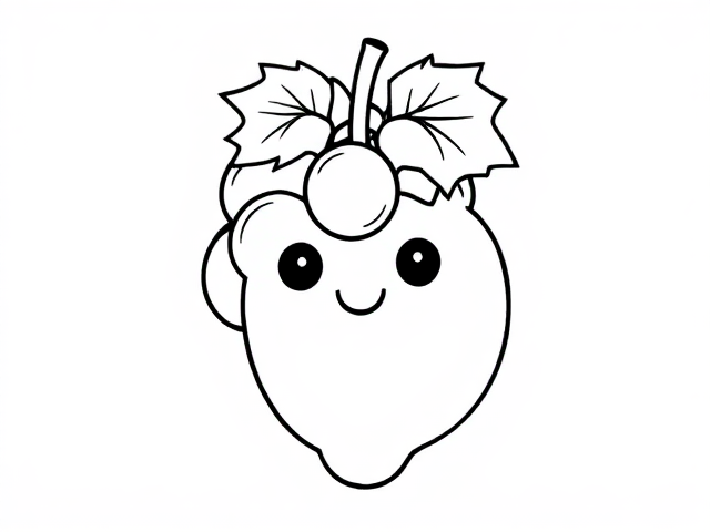 Create a simple black-and-white coloring page featuring a cute little grapes designed in a sketch style. ensure  grapes in full-body outline in a mandala style, use only outline ensuring it appears playful and approachable for young children aged 2 to 4. Design the grapes with basic, friendly features, emphasizing a round body incorporating . Include a friendly expression to enhance its inviting character.