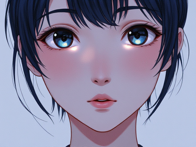 A manga-style painted portrait, watercolor aesthetic, with subtle imperfections in the brushstrokes. The character’s face is softly lit, and beneath the eyes, around the upper cheeks, there is a gentle internal glow coming from under the skin — like a soft, bioluminescent light. This light subtly illuminates the lower eyelids and cheekbones from within, giving the skin a slightly translucent, ethereal appearance. The effect is delicate, like a warm inner light gently radiating outward, diffused under the skin like glowing embers or soft opaline shimmer.