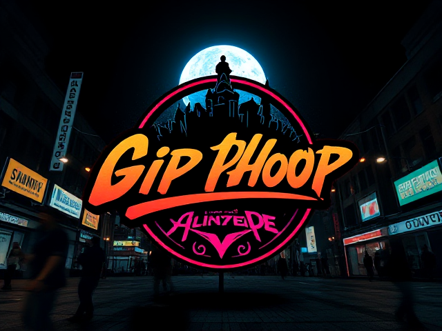 Logo hip hop sombre, style old school, empreinte forte, design rétro avec éléments graphiques du graffiti et du breakdance