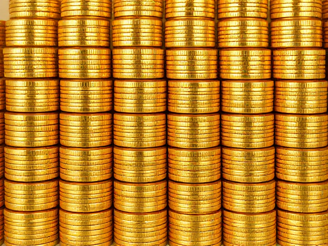 Add neatly stacked bundles of golden coins arranged in horizontal lines. The stacks should be uniform and placed in the middle-right section of the image, slightly behind the person and the text. Each bundle of coins should have a metallic golden shine, with realistic shadows and highlights to emphasize depth. Ensure the stacks reflect a sense of organization and wealth while blending naturally with the background.