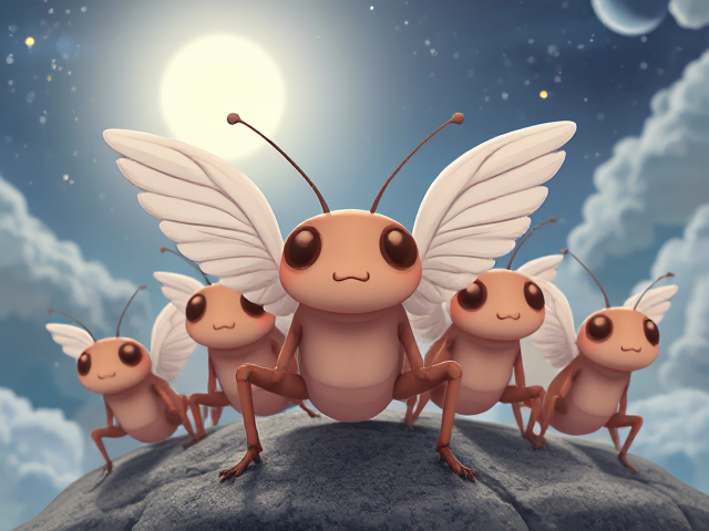 7 cute angelic cockroaches with angel wings in heaven