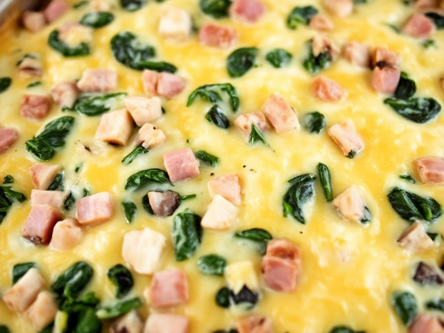 Keto Breakfast Casserole
Ingredients:

6 large eggs
1 cup fresh spinach, chopped
1 cup diced ham
1 cup shredded cheddar cheese
½ cup heavy cream
1 tsp garlic powder
½ tsp salt
¼ tsp black pepper
1 tbsp butter (for greasing the dish)