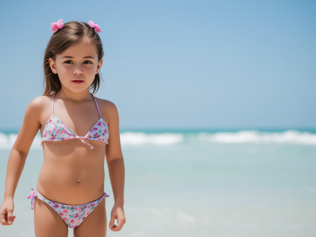 Little girl in a bikini scared