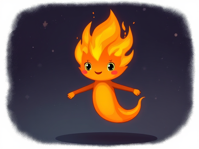 Fire with limbs and a face